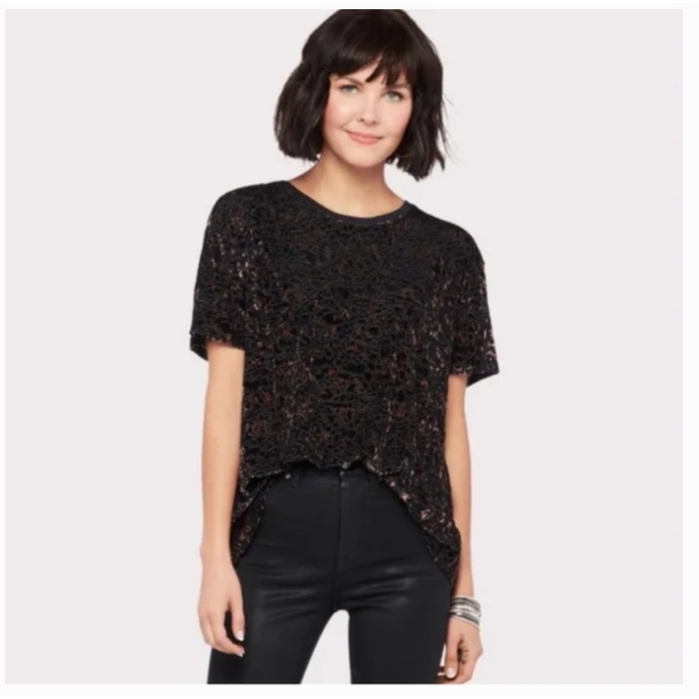 We the Free People Teddy Burnout Velvet Tee SZ S Cheetah Black Combo Whimsigoth